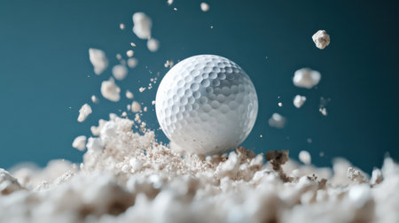 Golf ball in mid-air after being struck by a driver. golf ball sand pitの素材