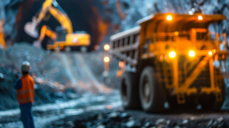 Large yellow haul truck in an open pit mine.の素材