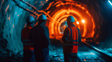 Industrial workers working in a coal mine. Industry and engineering concept.の素材