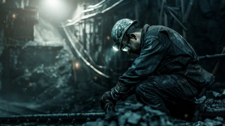 A coal miner working in a mine.の素材