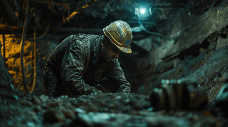A coal miner working in a mine.の素材