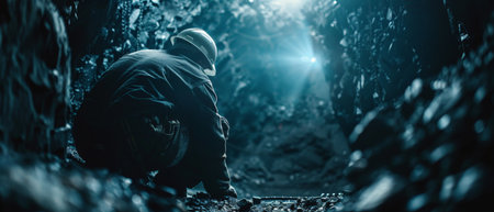 A miner working in a dark mine.の素材