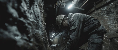 A coal miner working in a mine.の素材