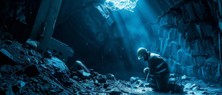 The beautiful blue cave with lightの素材