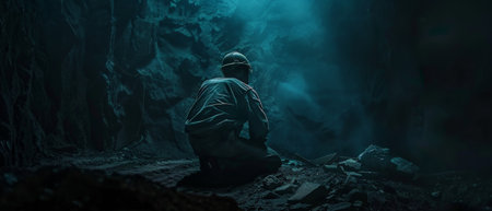 A soldier sits in a destroyed city.の素材