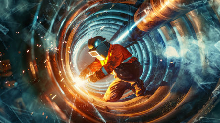 welder working in the tunnelの素材