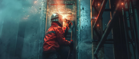 welder working on the ship's hullの素材