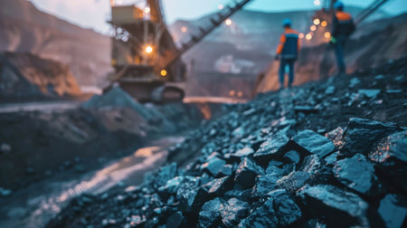 Coal mining. Anthracite. Workers in the mine.の素材