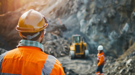 Mining engineer looking at the progress of the mineの素材
