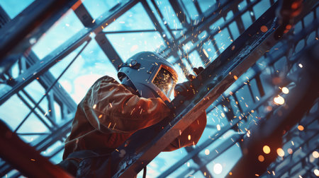 welder working on a metal structureの素材