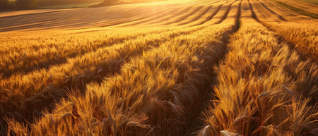 A golden field of wheat at sunsetの素材