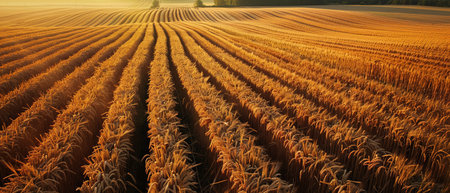 A golden wheat field under blue sky with white cloudsの素材