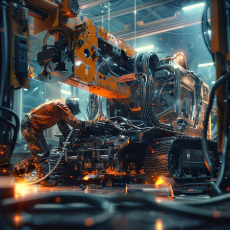 Large industrial machine with sparksの素材