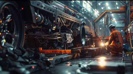 welder working on the car body in the factoryの素材