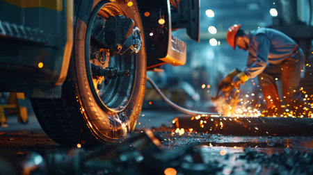 welding process with sparksの素材