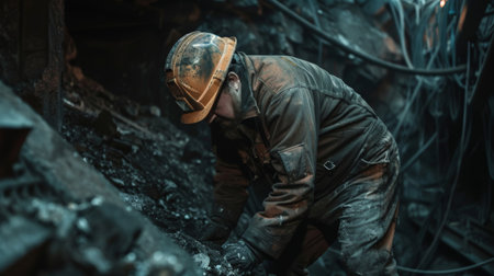 A coal miner working in a mine.の素材