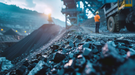 Coal mining industry. Open pit coal mine.の素材