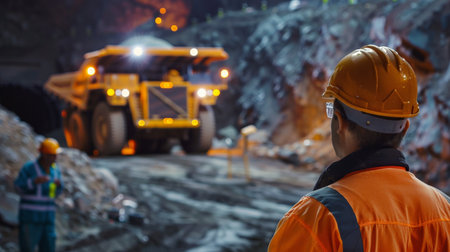Coal mining in an open pit. Selective focus with shallow depth of field.の素材