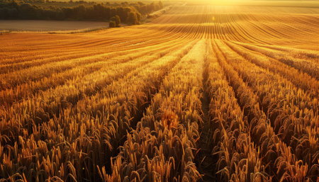 A golden wheat field at sunsetの素材