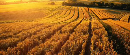 A golden wheat field at sunsetの素材