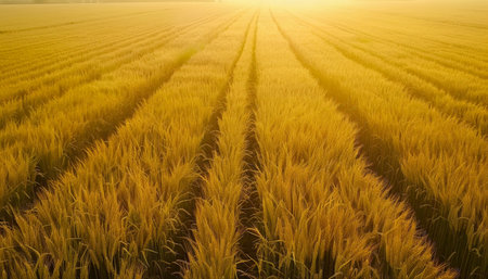 A golden wheat field at sunset.の素材