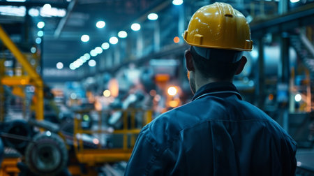 Industrial worker in hard hat at factoryの素材