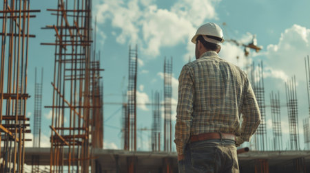 Construction worker at a building siteの素材