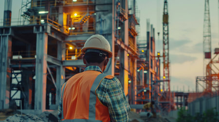 Construction worker at industrial siteの素材