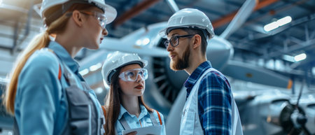 Group of engineers and technicians working in factory. Industrial and engineering concept.の素材