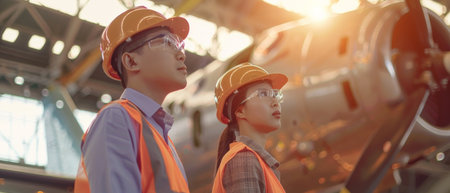 Engineer and technician working together in an industrial plant. Engineer and worker concept.の素材