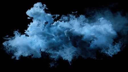 Blue smoke isolated on black backgroundの素材