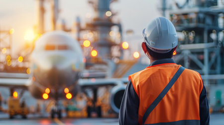 Engineer or foreman working in oil and gas refinery industry background.の素材