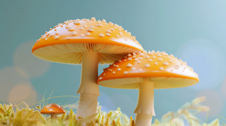 A photo of a red mushroom with white spots on its cap.の素材
