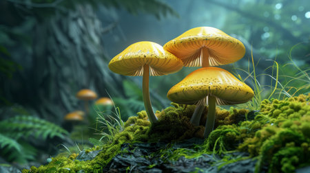 Photo of yellow mushrooms in the forestの素材
