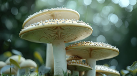 A photo of some mushrooms in the forest.の素材