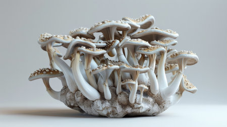 A photo of a bunch of mushrooms against a white background.の素材