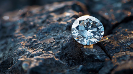 A beautiful diamond sparkles in the sunlight against a dark background.の素材