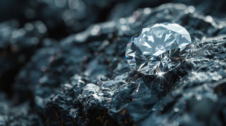 A beautiful diamond shines on a rough piece of coal.の素材