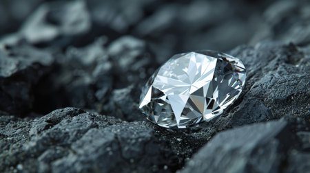 A beautiful diamond shines amidst a pile of coal.の素材
