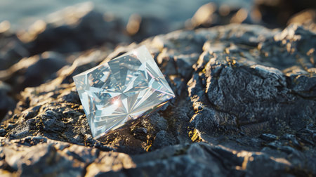 A beautiful diamond laying on a rockの素材