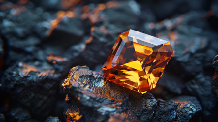 Amber on the background of the coal. 3d rendering.の素材