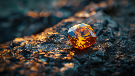 Gemstone on a stone in the light of the setting sunの素材