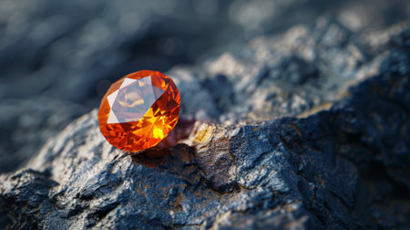 Amber gemstone on a stone background. Macro shot of a precious stone.の素材