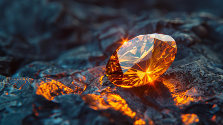 Amber gemstone on the background of a burning fire. Macro.の素材
