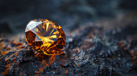 Macro shot of a yellow sapphire on the ground.の素材