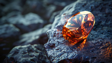 Close up of a beautiful gemstone on a stone in the sunlightの素材