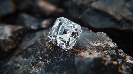 Close-up of a diamond on a stone background. Jewelry backgroundの素材