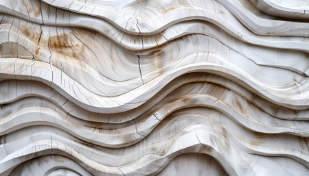 A wooden sculpture with a wave-like pattern.の素材