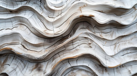3D rendering of a wooden surface with wavy grain pattern.の素材
