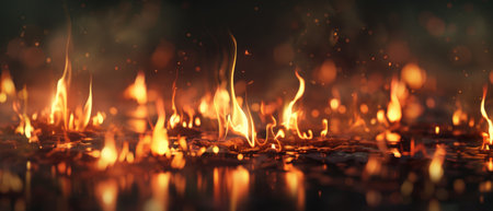 Fire flames with reflection on dark background. Abstract fire flames background. 3d renderingの素材